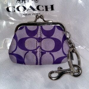 SOLD- RARE Coach Optic C Lavender and Violet Kisslock Coin Purse Keychain
